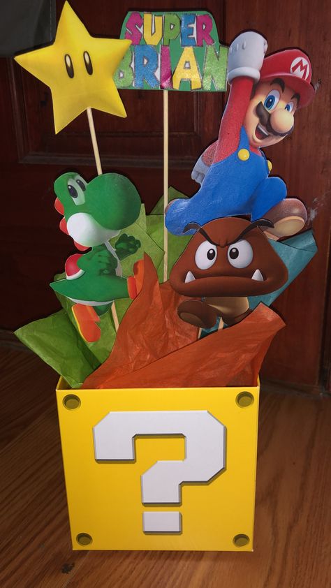 Super Mario Table Centerpieces, Super Mario Birthday Party Centerpiece, Super Mario Bros Party Centerpieces, Super Mario Party Centerpiece, Mario Birthday Centerpiece, Mario Birthday Party Centerpieces, Super Mario Centerpieces Diy, Mario World Party, Super Mario Centerpieces