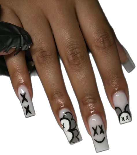 Kaws 🖤🩶🤍 acrylic square nails inspo egbsgallery Cute Kaws Nails, Carti Nails, Kaws Nails Short, Kaw Nails, Kaws Nails, Acrylic Square Nails, Winter Nail Art, Nails Inspo, Square Nails