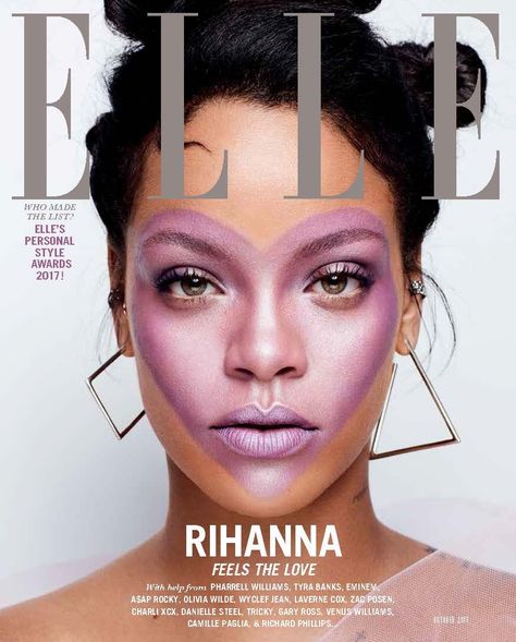 Rihanna Cover, Bold Makeup Looks, High Fashion Makeup, Elle Fashion, Purple Makeup, Juice Beauty, Bold Makeup, Rihanna Fenty, Elle Magazine