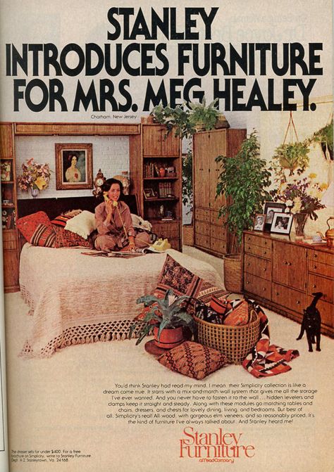 Liminal Bedroom, 1970s Home Decor, Ideal Bedroom, 1970s Home, Stanley Furniture, Old Advertisements, Retro Interior, Bedroom Vintage, Dressers And Chests