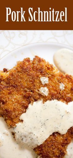 Pork Schnitzel! 1-Pot, 30 Min, Thinly pounded breaded pork cutlets, browned and served with a creamy dill sauce. Breaded Pork Cutlets, Bacon Board, Pork Schnitzel Recipe, Schnitzel Recipes, Creamy Dill Sauce, Pork Recipes For Dinner, Pork Schnitzel, Food Meat, Dill Sauce