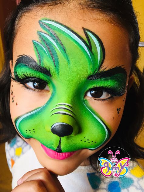 Face Paint Grinch, Face Paint Ideas Christmas, Grinch Face Paint Kids, Grinch Makeup Kids, Xmas Face Painting, The Grinch Face Paint, Thanksgiving Face Paint, Easy Grinch Makeup, Facepainting Ideas Kids