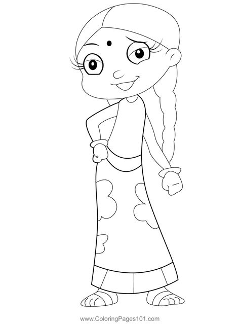 Chutki Standing In Style Coloring Page Chutki From Chhota Bheem, Chutki Cartoon Character, Chotta Bheem Chutki, Chota Bheem Drawing, Human Composition, Chota Bheem, Chhota Bheem, Person Quotes, Easy Cartoon