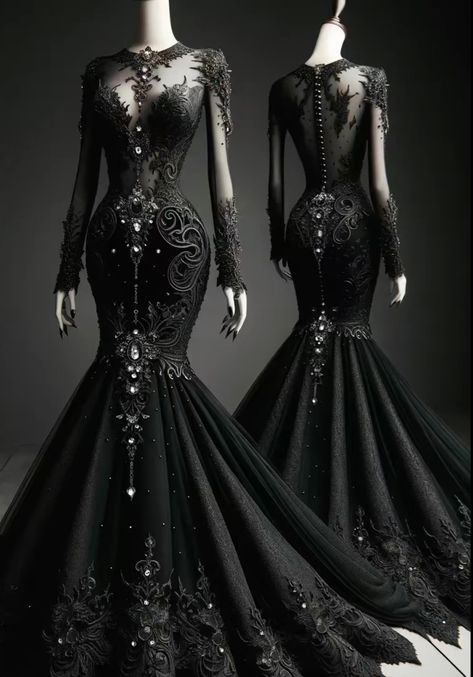 Regal Black Dress, Goth Evening Dress, Black Victorian Wedding Dress, Dark Fantasy Gown, Dark Fantasy Dress, Vampire Wedding Dress, Dark Queen Dress, Fantasy Dress Queens, Red And White Wedding Dress