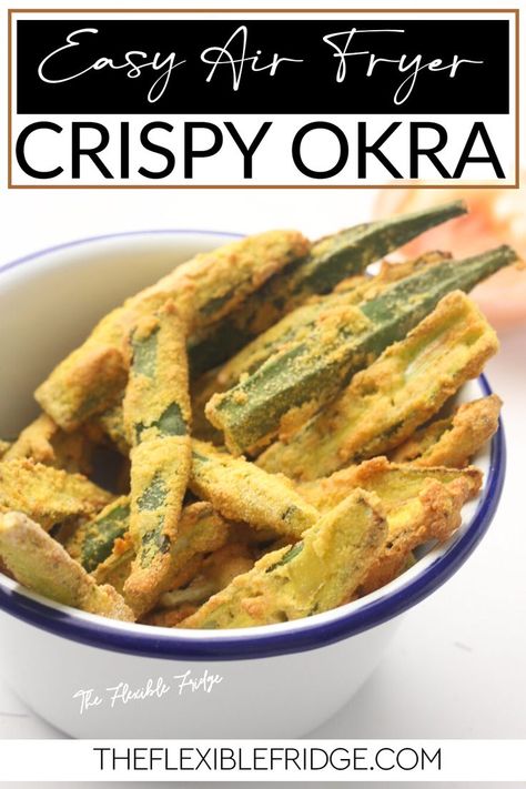 If you’re looking for a delicious and healthy way to enjoy okra, look no further than the air fryer! This appliance crisps up the okra perfectly, without using much oil. So give this easy recipe a try and see for yourself how good air fried okra can be. You may just become a fan! Okra is a vegetable that is native to Africa. It’s also known as lady’s fingers or gumbo, and it belongs to the mallow family of plants. | @TheFlexibleFridge #easycrispyokra #bestairfryerfriedokra Fried Okra Recipe Air Fryer, Air Fried Okra, Fried Okra Recipe, Crispy Okra, Okra Recipe, Fried Okra, Okra Recipes, Air Fryer Recipe, Easy Air Fryer