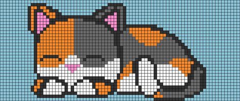 Calico Cat Perler Beads, Cat Perler Bead Patterns, Rave Crafts, Crochet Images, Cat Patterns, Kitten Cute, Perler Ideas, Graph Crochet, Pixel Art Grid