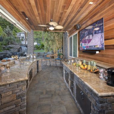 Deck Kitchen Ideas, Hardscape Patio, Under Deck, Landscape Pavers, Outdoor Cooking Spaces, Under Decks, Outdoor Living Design, Backyard Living, Outdoor Entertaining Area