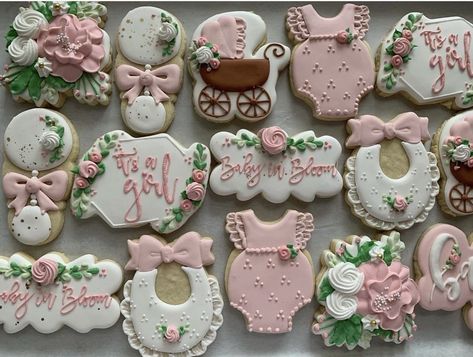 Baby in Bloom Shower Cookies, Baby in Bloom Cookies, Its a Girl, Baby Shower, Floral Baby Shower Cookies - Etsy Baby In Bloom Cookies, Blush Pink Baby Shower, Hello Kitty Cookies, Plastic Party Plates, Pink Spring Flowers, Pastel Bows, Bow Baby Shower, Baby In Bloom, Baby Shower Tea