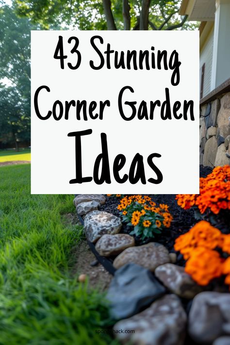 Corner Garden Ideas Front Yard, Small Garden Design Front Of House, Corner Of House Landscaping Ideas, Landscaping Corner Lot, Corner Of House Landscaping, Small Corner Garden Ideas, Corner Lot Landscaping Front Yards, Backyard Corner Landscaping Ideas, Corner Garden Ideas Backyards