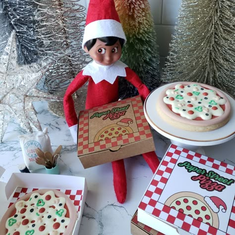 Elf on the Shelf Pizza Cookie Mini Elf On The Shelf, Elf On The Shelf Pizza, Pizza Box Printable, Elf 2023, Printable Pizza, Pizza Cookie, Elf On The Shelf Idea, Box Printable, Decorated Cookies Tutorial