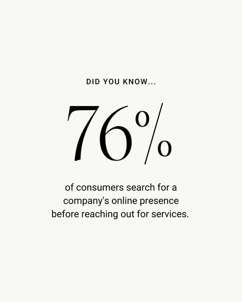 Did you know this statistic?! This is exactly why having a strong online presence is imperative to your business growing. It isn't just social media nowadays... it's a well designed website, presence on podcasts, backlinks to well known publications, and so much more. So what are you waiting for? Whether you hire us or someone else, make sure you're hiring someone who has a well established past of creating an online presence for businesses. It's important 😉 Statistics Web Design, Were Hiring Design, Did You Know Post, Did You Know Design, Social Media Marketing Proposal, Social Media Marketing Aesthetic, What Is Brand, Comunity Manager, Design For Social Media