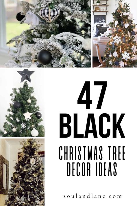 Modernize your holiday decor with a curated collection of black Christmas tree decorations. Explore sleek and contemporary designs that bring a bold and sophisticated touch to your space. Click through to uncover ideas that will redefine the way you celebrate the season. Flocked Christmas Trees With Black Ornaments, Flocked Tree Decorating Ideas Black, Black And White Farmhouse Tree, Black Pencil Tree, Black Themed Christmas Tree Ideas, Black Christmas Tree Ornaments Ideas, Gray And Black Christmas Tree, Sliver Black Christmas Tree, Black Modern Christmas Tree