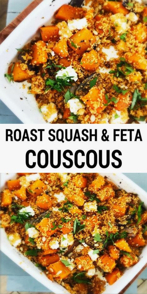 Roast Squash and Feta Couscous - Countsofthenetherworld.com Feta Couscous, Vegetarische Diners, Roast Squash, Roast Butternut Squash, Couscous Dishes, Sandwich Vegetarian, Easy Suppers, Vegetarian Roast, Cooking Vegetables