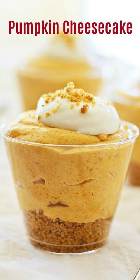 Pumpkin Cheesecake Parfait, Non Bake Pumpkin Cheesecake, Pumpkin Parfait Desserts, Pumpkin Cheesecake Pudding, No Bake Pumpkin Cheesecake Recipe, Fall Cheesecake, Mini Pumpkin Cheesecake, No Bake Pumpkin Cheesecake, Pumpkin Cream Cheese