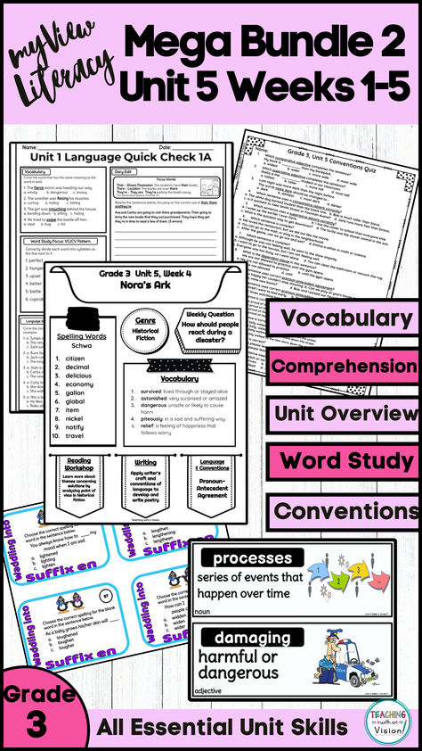 Prepare students for myView Literacy 3rd Grade Unit 5 with this comprehensive bundle for ALL ELA Skills: Vocabulary, Comprehension, Word Study, Conventions, & more! Myview Literacy, Third Grade Reading Comprehension, 5th Grade Activities, Reading Comprehension For Kids, Vocabulary Lessons, Third Grade Reading, Word Study, Daily 5, Elementary Education