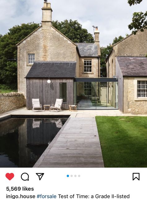 Barn Extension, Barn House Conversion, Modern Cottage Homes, Irish Interior Design, Glass Walkway, Cotswold House, Cottage Extension, Double House, Oak Framed Buildings