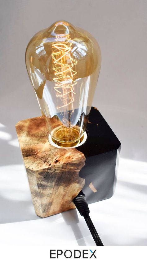 Diy Resin Lamp, Lamp Nightstand, Edison Bulb Lamp, Wood Burl, Lampe Art Deco, Art Deco Lamp, Ring Lamp, Deco Lamp, Lamp 3d