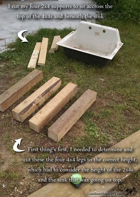 How to build a kitchen sink base DIY wood working tips and tutorials at Grandmas House DIY Utility Sink Stand, Diy Sink Base, Diy Kitchen Sink Base, Redecorate Kitchen, Diy Kitchen Sink Cabinet, Outdoor Bathhouse, Carport Conversion, Rustic Kitchen Sinks, Outdoor Garden Sink