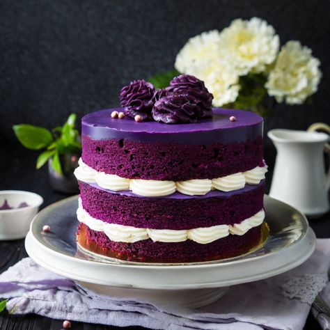 Purple Velvet Cake Recipe – Multi Cultural Cooking Network Purple Velvet Cake, Black Velvet Cake, Purple Velvet Cakes, Black Velvet Cakes, Purple Desserts, Cupcakes Red Velvet, Red Velvet Pancakes, Red Velvet Recipes, Purple Food Coloring