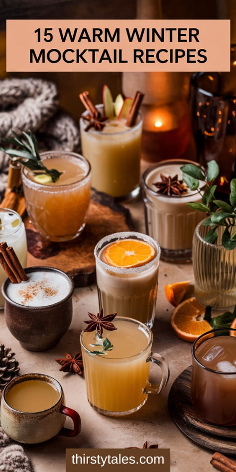 "Warm up your chilly nights with these 15 delicious winter mocktail recipes!  Perfect for festive gatherings, these cozy sips are ideal Christmas party  drink ideas that everyone can enjoy. From December mocktails to  non-alcoholic holiday cocktails, discover delightful options for your  at-home celebrations. Whether you're looking for Christmas mocktails non-alcoholic recipes or refreshing drinks for Dry January, these mocktails for the Super Bowl will keep the spirit high without the alcohol!" Xmas Mocktail Recipe, Old Fashioned Recipes Mocktail, December Mocktails, Brunch Mocktail Ideas, Mocktail Winter, Mocktail Bar Ideas, Christmas Party Drink Ideas, Winter Mocktails Non Alcoholic, Warm Christmas Drinks