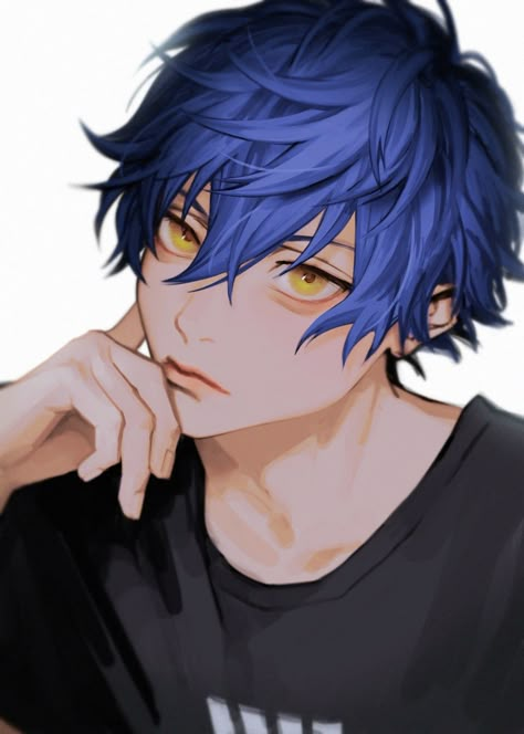 Blue Hair Anime Man, Mens Blue Hair, Boys Blue Hair, Blue Hair Anime Boy, Anime Blue Hair, Demon Boy, Anime Ocs, Novel Game, Pelo Anime