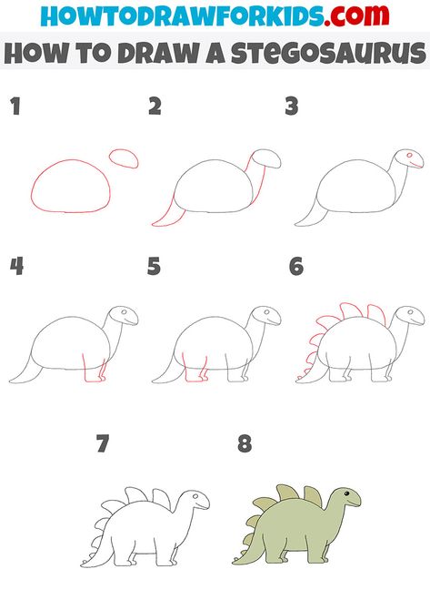 How To Draw A Stegosaurus, Stegosaurus Drawing Easy, Dinosaur Doodle Easy Step By Step, Dinosaur Step By Step Drawing, How To Paint A Dinosaur, Dinosaur Drawing Tutorial, Easy To Draw Dinosaur, Easy Dinosaur Drawing Step By Step, How To Draw A Dinosaur For Kids