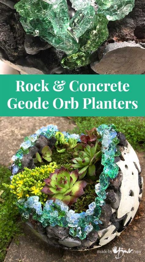 Crystal Garden Outdoor, How To Grow Geodes, Diy Geode Planter, Concrete Planters Diy, Papercrete Planters, Diy Geodes, Concrete Orbs Garden Globes, Crystal Crafts Pots & Planters, Concrete Crafts Pots & Planters