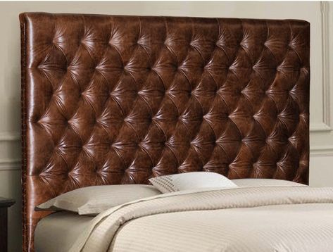 Buy King Size Chesterfield Headboard W/ Deep Buttonless, Diamond Tufting & Nailhead Trim in Mink Color Genuine Leather Online in India - Etsy Chesterfield Headboard, Newlywed Bedroom, Chesterfield Bed, Double Bed Designs, Diamond Tufting, Mink Colour, Leather Headboard, Tufted Leather, Bed Dimensions