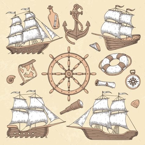 Vintage Marine Ships #Vintage, #Marine, #Ships Boat Sketch, Galleon Ship, Boat Vector, Ship Vector, Retro Vector Illustration, Ship Anchor, Vintage Poster Design, Vintage Boats, Ship Drawing