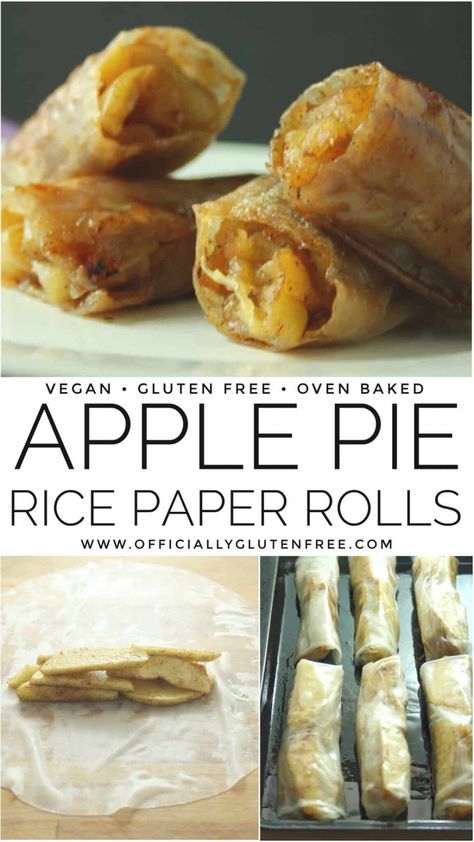 Baked Apple Pie Rice Paper Rolls | Gluten Free | Vegan | Apple Pie Rolls Apple Pie Spring Rolls, Rice Paper Apple Pie, Apple Pie Rice Paper Rolls Air Fryer, Apple Rice Paper Rolls, Rice Paper Apple Rolls, Apple Pie Rice Paper Rolls, Apple Pie Rolls, Gluten Free Egg Rolls, Gluten Free Christmas Baking