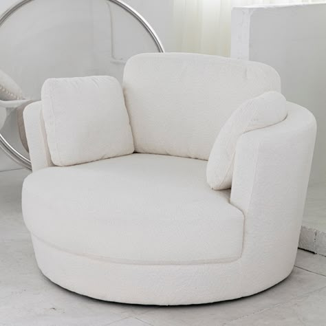 Shop Online for Our Brandy Swivel Armchair & Turn Your Home into a Simple yet Elegant Living Space. High-Quality Upholstery & Comfort. Colour: Boucle Arctic. White Chairs For Bedroom, Arm Chair Aesthetic, Boucle Chair, Bedroom Ideas For Small Rooms Cozy, White Room Decor, Cosy Room, Round Chair, Preppy Room Decor, Girl Bedroom Designs