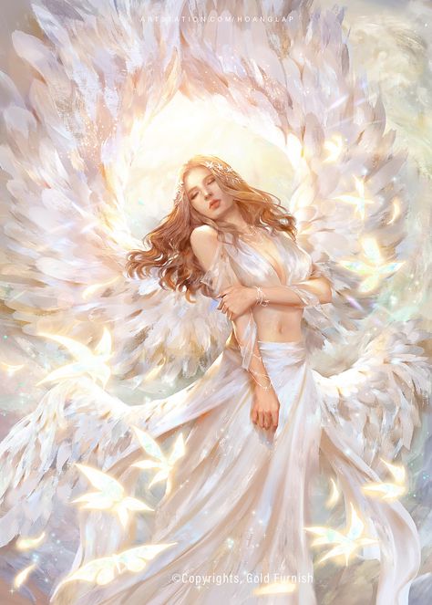 ArtStation - Angel Painting, Hoàng Lập (Solan) Angel Artwork, Angel Warrior, Ange Demon, Commissioned Artwork, Angel Painting, Girly Drawings, Angel Pictures, Fairy Angel, Ethereal Art