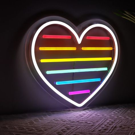 Colorful neon heart,#ledneonsign #neonlights #neonsign #neonflexible Neon Heart, Heart Rainbow, Mazda Logo, Text On Photo, Rainbow Heart, Buick Logo, Led Neon Signs, Art Logo, Neon Sign