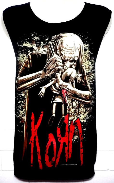 KORN Rock Band Music Metal T Shirt Tank Top by TheRockShirts Rock Tshirt Design, Band Merch Outfits, Punk Formal, Gothic Comic, Merch Outfits, Hunger Games Outfits, Band Clothes, Games Outfits, House Of Wolves