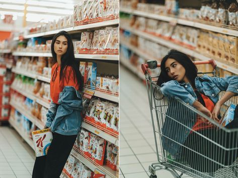 Supermarket Shoot, Supermarket Photoshoot, Target Photoshoot, City Fashion Photography, Urban Photography Portrait, Street Photography Portrait, Portrait Photography Women, Fun Photoshoot, Photography Posing Guide