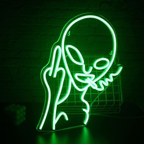 Trippy House, Lights For Wall, Neon Light Wallpaper, Club Bedroom, Neon Words, Green Alien, Neon Painting, Alien Design, Cartoon Character Pictures