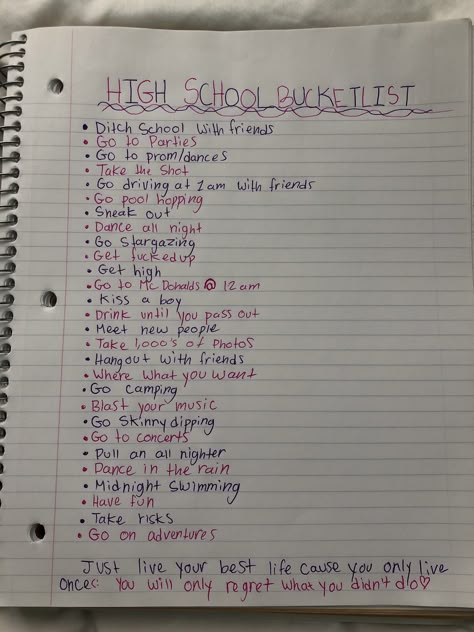 Journaling Boyfriend, Highschool Bucket List, School Bucket List, Senior Year Bucket List, Senior Bucket List, High School Bucket List, Year Bucket List, Junior Year High School, Goal Ideas