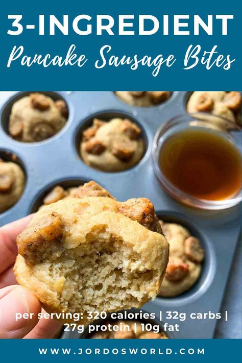 These pancake sausage bites are a delicious and healthy breakfast idea! This 3-ingredient recipe is perfect for meal prep and busy mornings. Pancake Sausage Muffins, 3 Ingredient Pancakes, Pancake Sausage, Sausage Bites, Camp Recipes, Sausage Muffins, Breakfast Sausage Links, Healthy Breakfast Idea, High Protein Pancakes