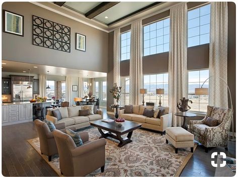 High Ceiling Living Room, Sala Grande, Living Room Furniture Arrangement, Toll Brothers, Living Room Remodel, Family Room Design, Furniture Layout, Room Remodeling, A Living Room