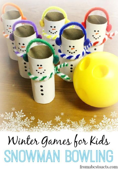 Winter Games for Kids: Snowman Bowling - From ABCs to ACTs Snowman Bowling, Winter Games For Kids, Silly Holidays, Fun Indoor Activities, Christmas Games For Kids, Fun Christmas Games, Christmas Game, Winter Preschool, Winter Wonderland Party