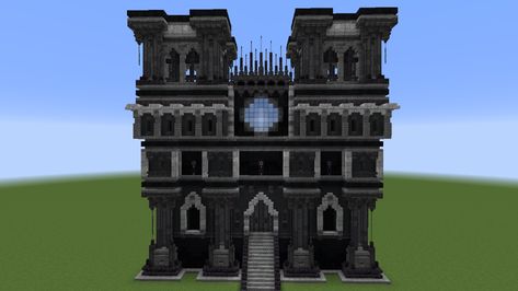 Minecraft Quarts Building, Black Castle Minecraft, Minecraft Deep Slate Castle, Minecraft Block Palette Dark, Minecraft Dark House, Dark Minecraft House, Dark Castle Minecraft, Goth Minecraft House, Minecraft Gothic Builds