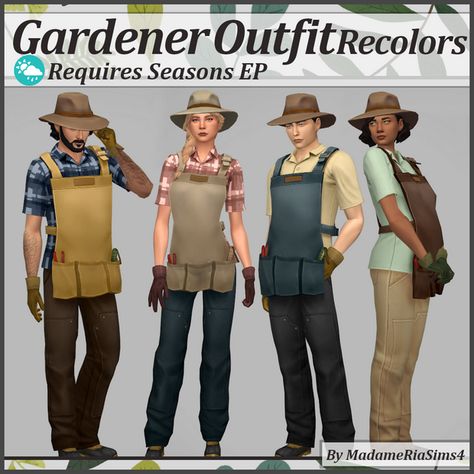 Gardener Outfit Recolors | MadameRia on Patreon Sims 4 Cc Gardening Clothes, Sims 4 Butler, Gardener Outfit, Career Outfits, Chef Clothes, Farm Clothes, Casas The Sims 4, Sims 4 Cc Packs, Gardening Outfit