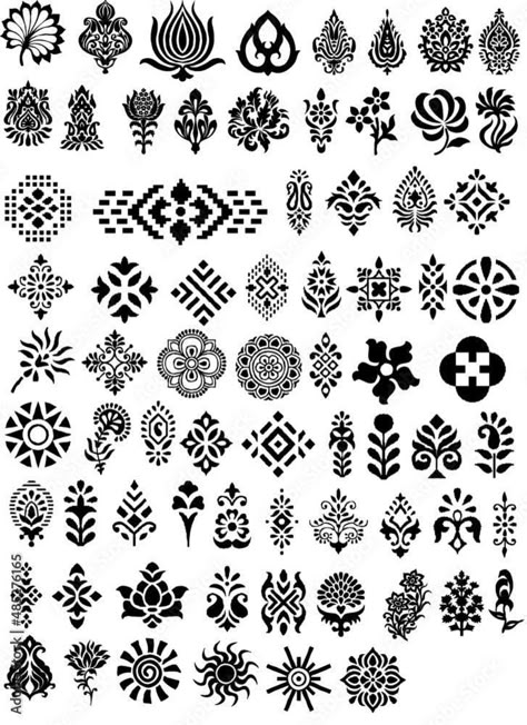 Textile Pattern Design Fashion, Textile Motifs, Vintage Tattoo Design, Wall Stencil Patterns, Design Pattern Art, Mandala Art Therapy, Stencil Printing, Flower Drawing Design, Pattern Design Inspiration