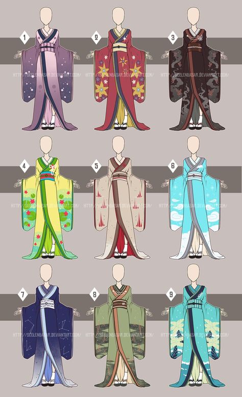 ...Kimono Time...[Open 6/9] by Seelenbasar Kimono Inspired Outfit, Kimono Reference, Anime Kimono, Clothing Sketches, Kimono Design, Clothing Design Sketches, Anime Inspired Outfits, Drawing Anime Clothes, Anime Dress