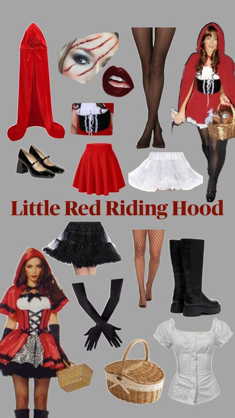 Red Hood Halloween Costume, Little Red Riding Hood Costume Ideas, Little Riding Hood Costume, Red Cape Costume Ideas, Diy Little Red Riding Hood Costume, Little Red Riding Hood Costume Diy, Red Riding Hood And Wolf Costume Couple, Lil Red Riding Hood Costume, Little Red Riding Hood And Wolf Costume