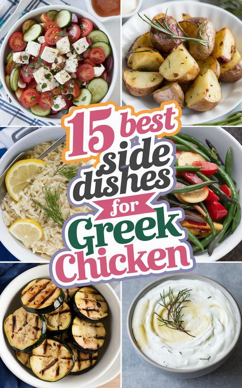 Elevate your Greek chicken game with these mouthwatering side dishes! 🍽️🇬🇷 #GreekChicken #DeliciousSides Chicken Souvlaki Side Dishes, What To Serve With Greek Chicken, Greek Chicken Sides, Side Dishes To Go With Chicken, Greek Side Dishes Vegetables, Greek Sides, Greek Side Dishes, Greek Chicken Kabobs, Sides For Chicken