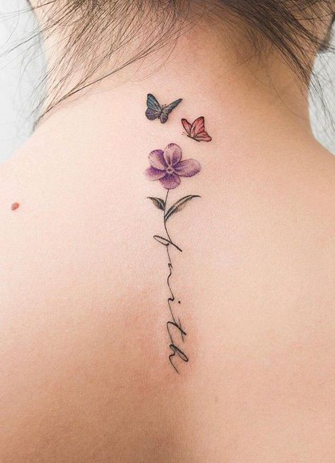 25 Beautiful Tattoos To Make You Feel More Girl Power Purple Butterfly Tattoo, Butterfly Name Tattoo, Unique Butterfly Tattoos, Timeless Tattoo, Chic Tattoo, Small Butterfly Tattoo, Butterfly Tattoos For Women, Stylish Tattoo, Original Tattoos