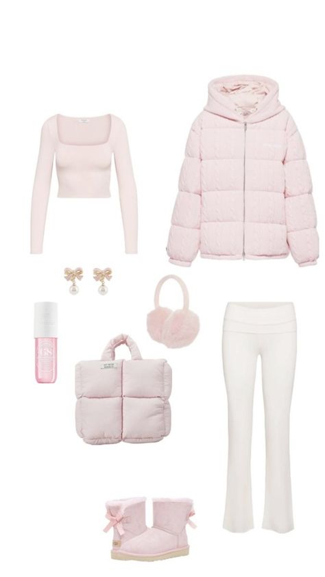 Light Pink Winter Outfits, Girly Outfits For Winter, Pink And White Winter Outfit, Pink Winter Outfits, Ariana Grande Outfits Casual, My Dream Closet, Cute Pink Outfits, Outfits For Spain, Basic Girl Outfit