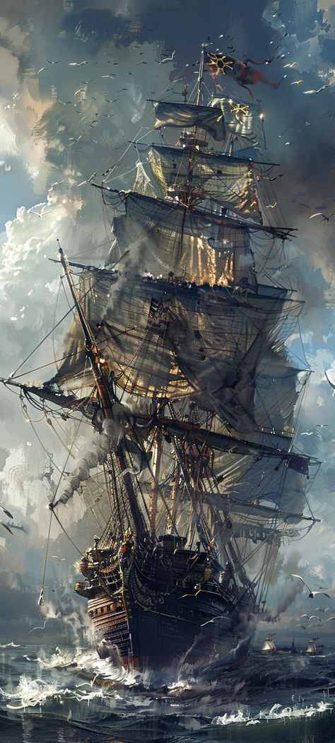 Pirate Ship Wallpaper, Ghost Ship Art, Ship Wallpaper, Pirate Ship Art, Navi A Vela, Pirate Boats, Ship Sailing, Boat Wallpaper, Old Sailing Ships