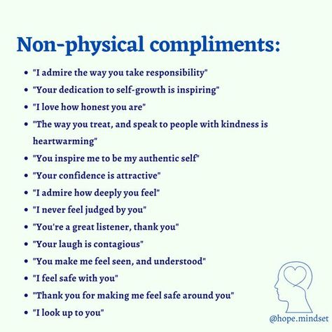 Compliments About Personality, Compliments That Arent Physical, Compliments For Yourself, Non Appearance Compliments, How To Compliment Someone, How To Get W Rizz, How To Be A Supportive Girlfriend, Non Physical Compliments For Him, Compliment Prompts